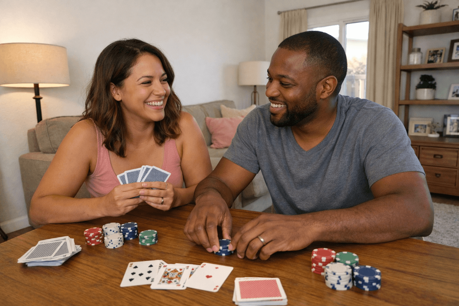 Jeu de poker cosy dans le salon